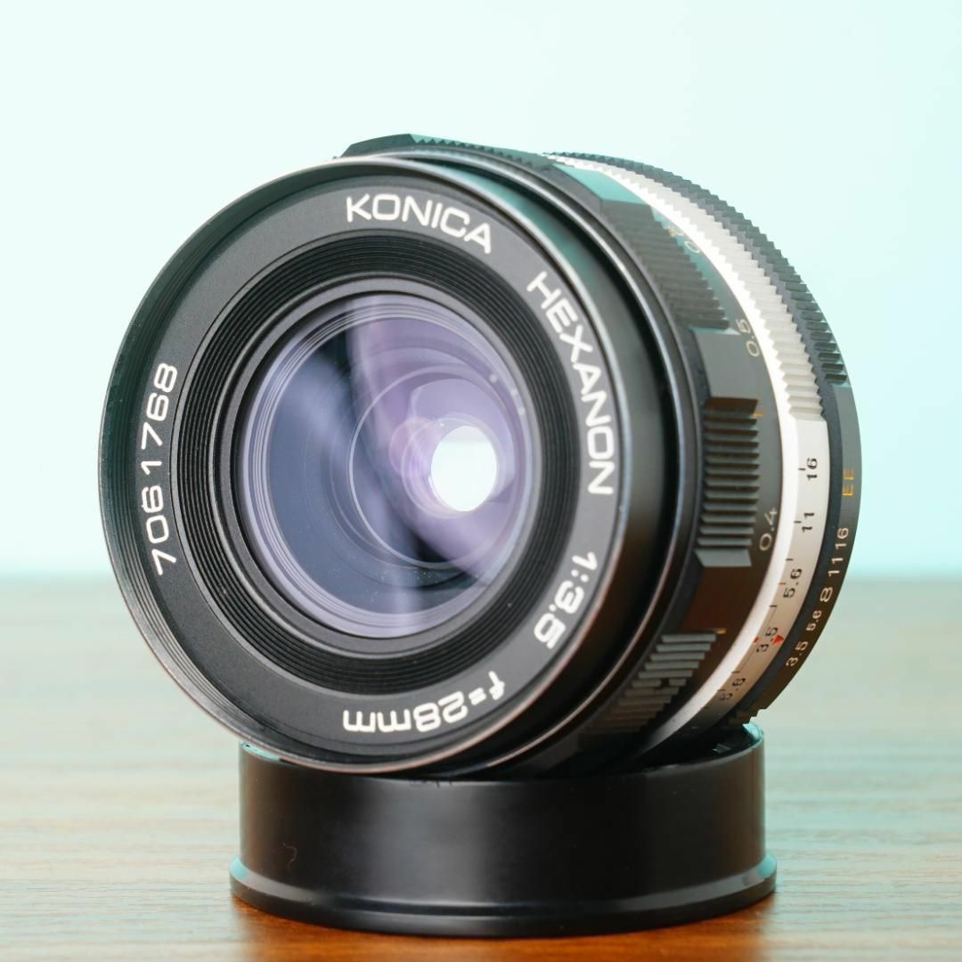 Konica Hexanon 28mm f3.5 AR with case - Filem.sg